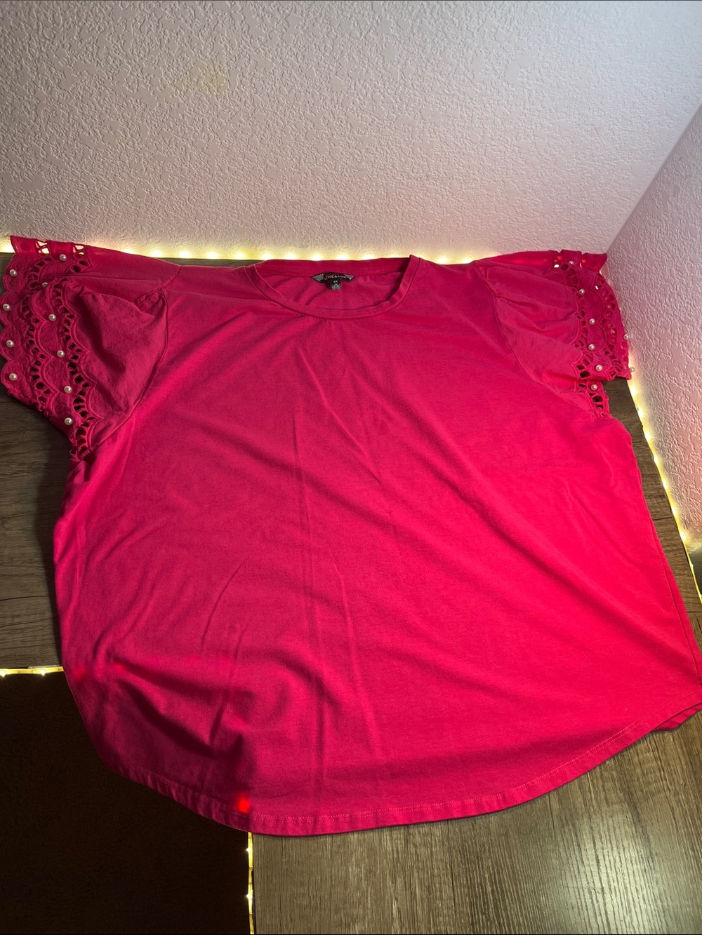Women's Pink Eyelet Sleeve Tee